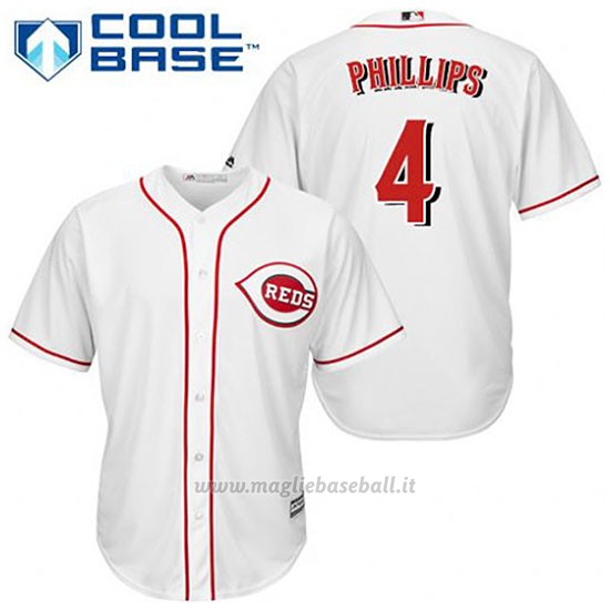 Maglia Baseball Uomo Cincinnati Reds Brandon Phillips 4 Bianco 1ªCool Base